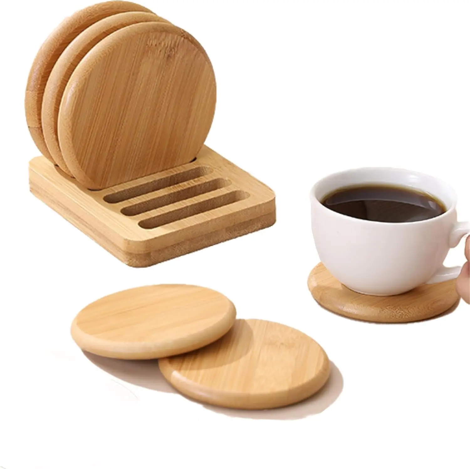 6 Pack Bamboo Coasters Set, Natural Wooden Drink Coasters with Heat Resistant Design, Minimalist Table Protector for Coffee Table, Kitchen & Home Decor