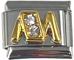 Italian Charm Link Letter M with Stones Charm 9mm