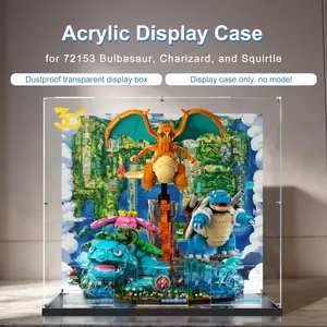 Acrylic Display Case Compatible for 72153 Bulbasaur, Charizard, Squirtle Building Blocks with Led Light, Lighting Dustproof Protective Storage Box, Ideal Gift for Collectors (Model not Included)