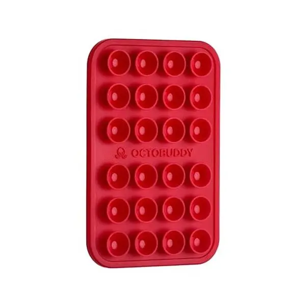 OCTOBUDDY Classic - Silicone Suction Phone Case Adhesive Mount - Hands-Free, Strong Grip Holder for Selfies & Videos - iPhone & Android Compatible - 2.25″ x 3.25″, RED