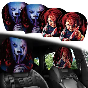 2PCS Horror Movie Car Headrest Covers - Funny Halloween Front Seat Rest Protectors, Automotive Interior Accessories for Car Decor & Halloween Party Use