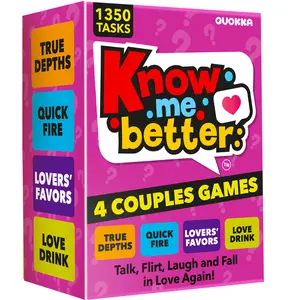 QUOKKA Know Me Better 4-in-1 Couples Card Game Set – Party & Relationship Cards for Date Night Conversation Starters with Questions, Dares, Challenges, Party Game Cards, Relationship Card Games