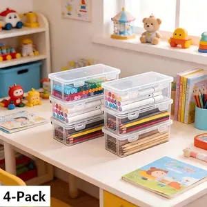 Transparent Storage Box Set, 4-Piece Large Capacity Stationery Organizer, Desk Tidy, Pencil and Marker Sorter, Marker Holder, Ideal for Students and Parents, Office Desk Organizer