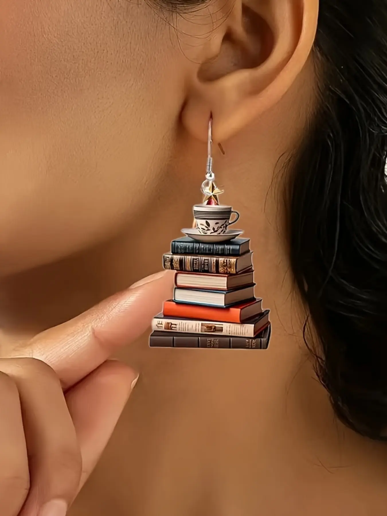Chic Book Lover Dangle Earrings - Hypoallergenic, Nickel-Free Acrylic Design for Sensitive Skin - Perfect Christmas & Casual Accessory Book Theme Unique Motif Earrings, Creative Design Earrings, Dangling Earrings