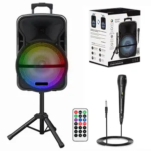 Dazone Portable Bluetooth PA Speaker System 3000W Active powered Outdoor 12" Subwoofer Bluetooth Speaker Portable PA System w/ Microphone In, Party Lights, USB SD Card Reader, AUX/FM Radio, Wheels