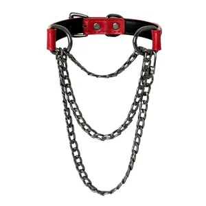 Red Hickey — fashionable red chain with a detachable leash; leather necklace collar for everyday wear; multiple styling options; streetwear-style accessory; trendy fashion accessory