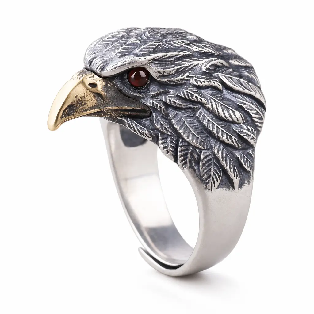 Vintage Eagle Ring for Men Alloy Statement Ring, Detailed Eagle Head Design Adjustable Animal Ring, Retro Gothic Fashion Jewelry, Bold Personality Ring for Men Women, Unique Gift Ring for Birthday Anniversary Daily Wear