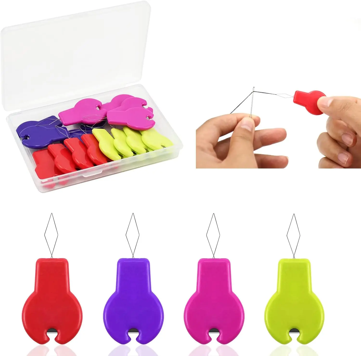 16 count Sewing Machine  Threaders for Embroidery Floss, Cut-Off Thread Function, Gourd Shaped Simple Threader Tool for Hand Sewing, Sewing Crafting, with Clear Storage Box, 4 Colors