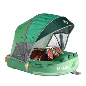 Mambobaby SummerVibes Cartoon Crocodile Non-Inflatable Baby Swim Float with Detachable Canopy, UPF 50+ Sun Protection, 5-Point Safety System, for Babies 3-24 Months