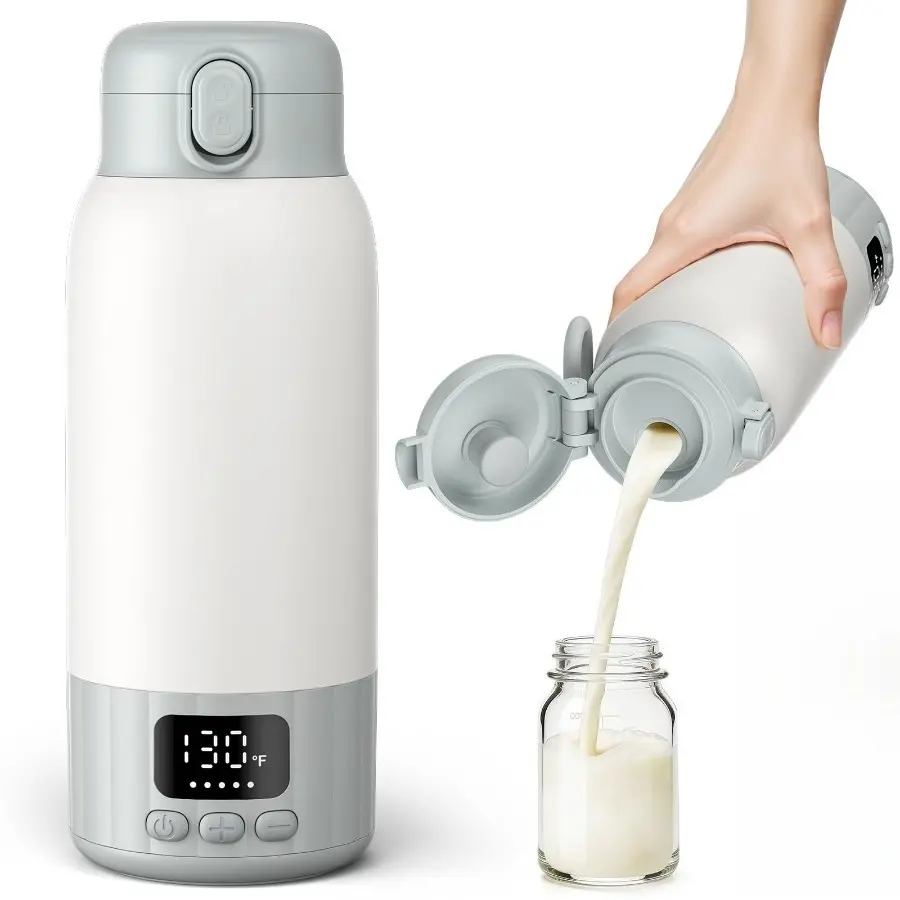 Portable Baby Bottle Warmer with Cleaning Brush Set, USB Powered Rechargeable Milk Warmer, Battery Powered Electric Travel Bottle Warmer for Breastmilk, Formula and Baby Bottles bpa-free