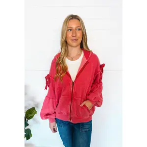 Love Me Tender Oversized Zip Up Hoodie - Faded Red