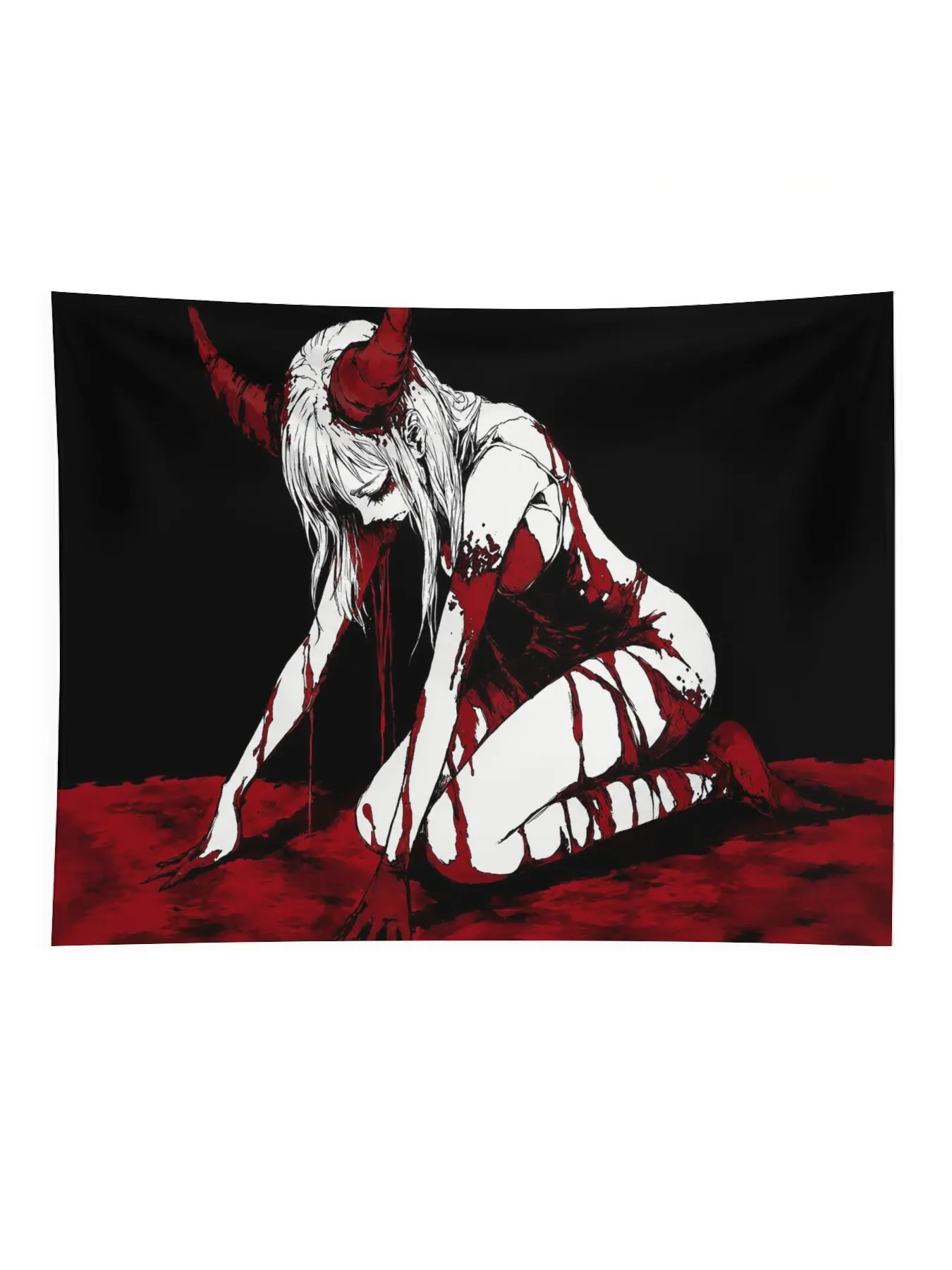 Gothic Decorative Tapestry Banner - 100% Polyester Blood Red Demon Print Wall Hanging, Gift for Living Room & Bedroom Room Decor, Gothic Look