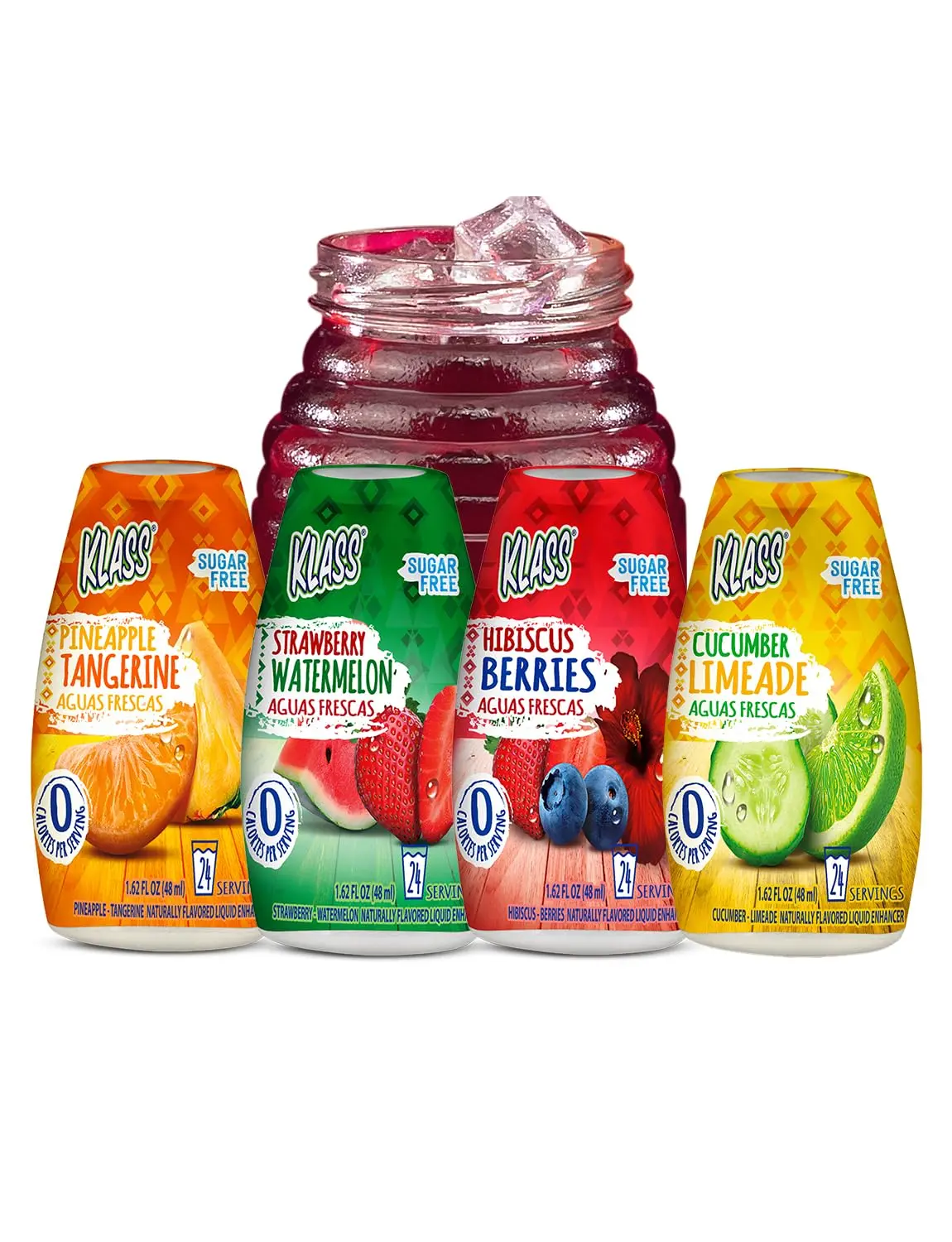 Klass Aguas Frescas Classic Variety Sugar Free Water Enhancer 4 Bottle Pack | Zero Calorie Drink Mix | Naturally Flavored | Keto Friendly | Makes Up to 96 Refreshing Drinks