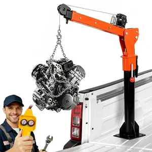 1100 lbs, Folding Truck-Mounted Bed Crane with Electric Winch 3500 lbs, 360° Ideal for Workshops, Construction, Agriculture, and Logging