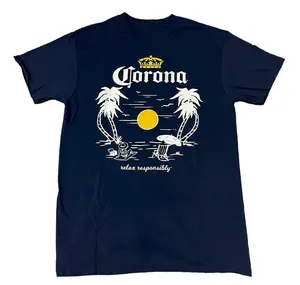 Vintage Corona Extra Beer Navy Palm Tree Beach Classic Logo Men's T-Shirt