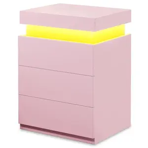 Sikaic Pink Modern Nightstand Table with LED Lights, Charging Station, Bedside Cabinet and Vanity Table