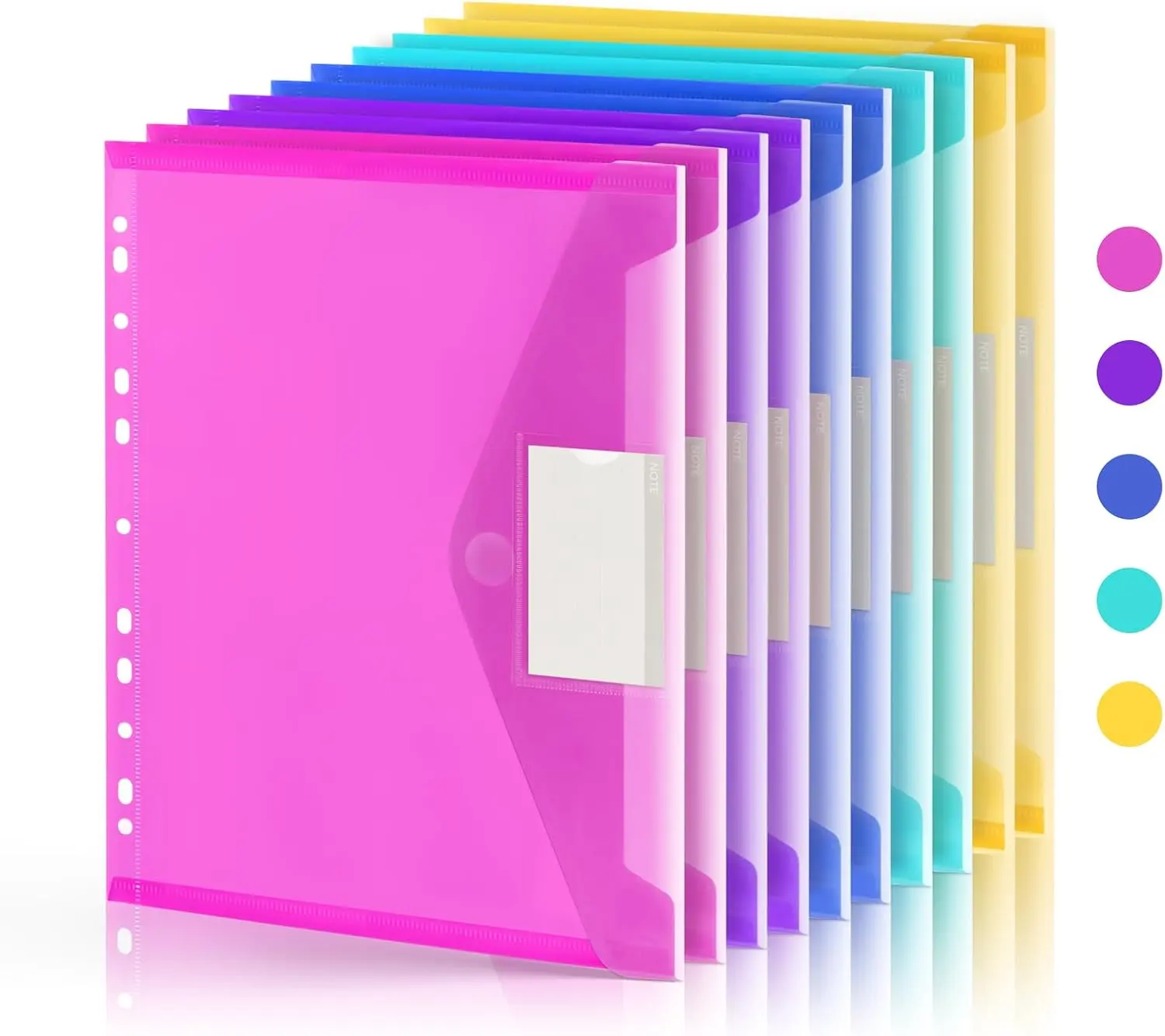 10 Pack File Folders – 11 Hole Ring Binder Plastic Envelopes with Pockets for Letter & A4 Documents