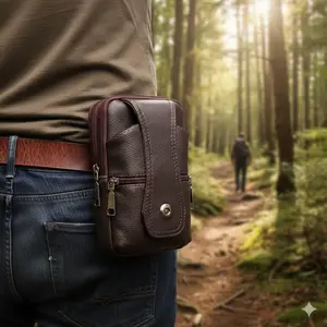 Brown Leather Multi-Function Waist Bag | AB Options Large Capacity Crossbody | Anti-Slip Adjustable Strap | Organized Compartments | Commute Travel Essentials | Casual Business Messenger Bag | Unisex Fashion Accessory Daily Use Zipper Fanny Pack