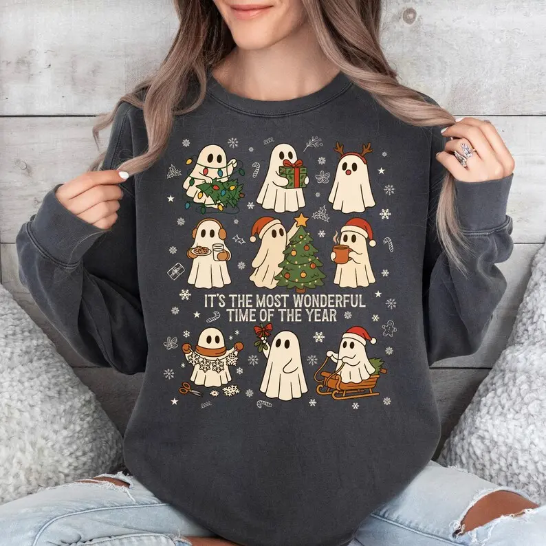 Most Wonderful Time Ghost Sweatshirt  Cute Christmas Ghostcore Sweater, Spooky Holiday Winter Shirt, Funny Xmas Gift