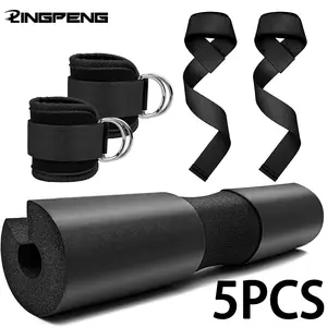 Squat Pad Set - Foam Barbell Pad for Squats Cushion, Lunges & Bar Padding for Hip Thrusts - Standard Olympic Weight Bar Pad - With Ankle Straps, Wrist Straps for Weightlifting Gym Equipment