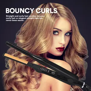 [Christmas Halloween Gift] Latest 2 in 1 Hair Straightener Curler with Four Temperature Settings Heat Damage Free Suitable for All Hair Types Bouncy Curls