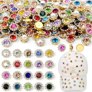 200 count Flower Rhinestones 20 Mixed Colors Sew on Rhinestones Claw 12MM  Glass Metal Base for Crafting Bedazzling Garments for Sewing Hats Bags Clothes Shoes Belts Crafts Accessories