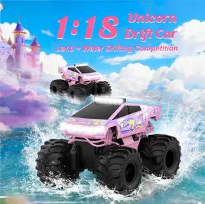 Pink Unicorn Amphibious RC Car for Girls – 1:18 4WD Waterproof Remote Control Car with LED Lights, Stunt Off-Road Toy, Gift for Kids 6+