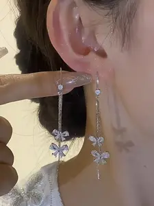 Elegant Butterfly Earrings for Women, Artificial Zircon Earrings, Casual Style Copper Chain Design, Perfect Party Gift, All Season Dainty Fashion Jewelry Accessories