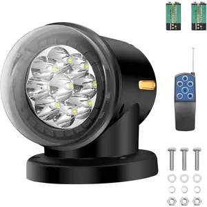 60W 6000lm 360 Rotating Wireless Remote Control LED Searchlight, Auto Reset Backup Lamp with 6 Powerful Magnets for Truck Car Boat Marine Outdoor Roof Top Lighting, Black