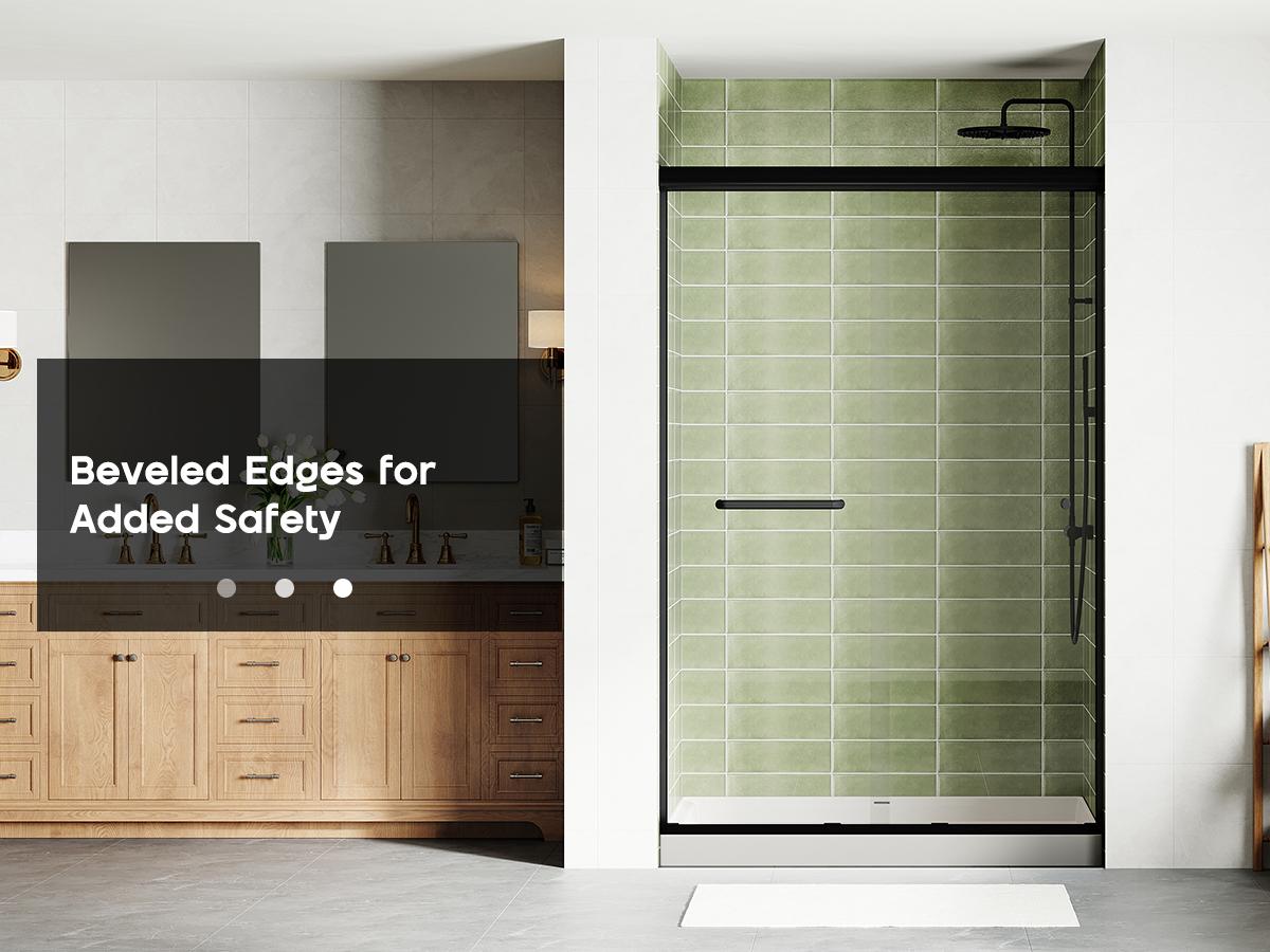 AMERLIFE 3 Size Semi-Frameless Walk-in Shower Door, 4" Adjustable Design, 1/4inch Thick Tempered Glass, Matte Black Aluminum Alloy Frame, Modern Bathroom Shower Sliding Door[tiktokshopbacktoschool][SohoChic]