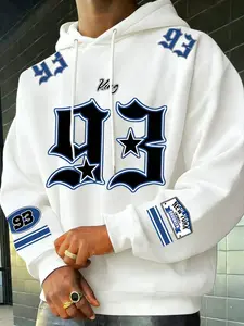 Men's Fleece Hoodie Winter Thick Warm Casual Pullover, Loose Fit Letter Print, Daily Wear Home Use, Versatile Cold Weather Clothing