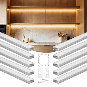 VEVOR 10-Pack 3.3 ft/1M U-Shape LED Aluminum Channel Kit with Milky Cover, End Caps, Mounting Clips for LED Strip Light Installations, Easy Installation, Under Cabinet Counter Use, Father's Day Gift