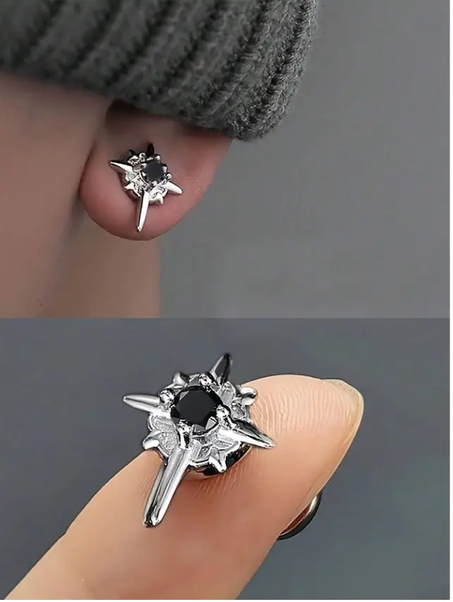 1 Pair Of Male Star Magnetic Earrings, Hip-Hop Style Earrings