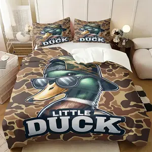 2/3 pieces Duck Hunter Green Camouflage Hunting Duvet Cover Set Kids Black Brown comfortable for Boys Teens Camo Army Bedding Set Breathable Wild Room Decor include 1 Duvet Cover and 1/2 pillowcase Quilt Bedding Set