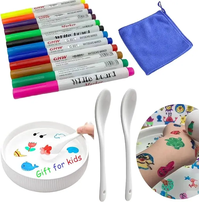 Magic Floating Water Painting Pens - 12-Color Child-Safe Art Supplies Kit, Vibrant Eco-Friendly Water Based Markers with Easy Cleanup, Gift for Kids, Paint Pens Markers