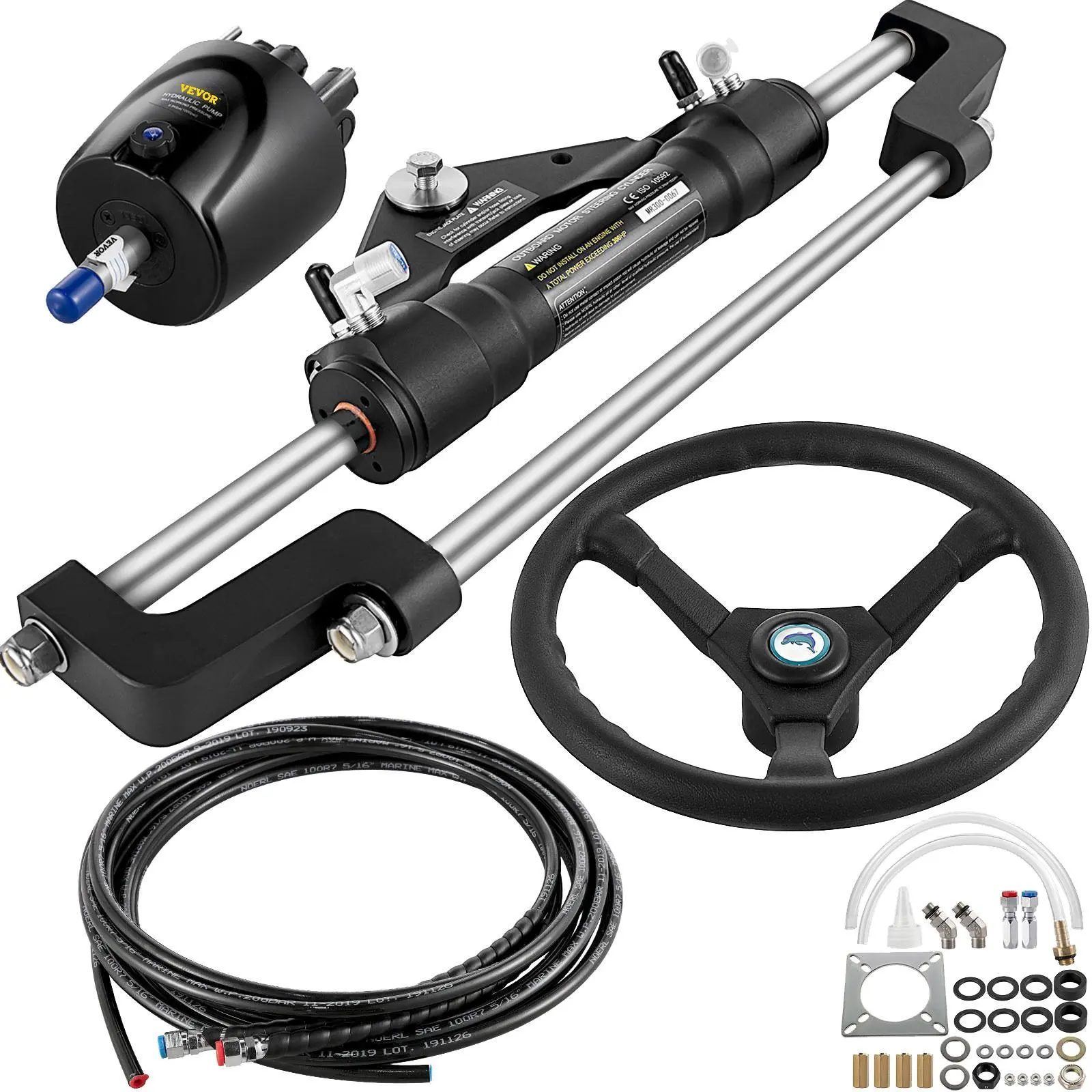 VEVOR Hydraulic Outboard Steering Kit 300HP, Hydraulic Steering Kit Helm Pump,Hydraulic Boat Steering Kit with 22 Feet Hydraulic Steering Hose for Boat Steering System#BacktoSchool