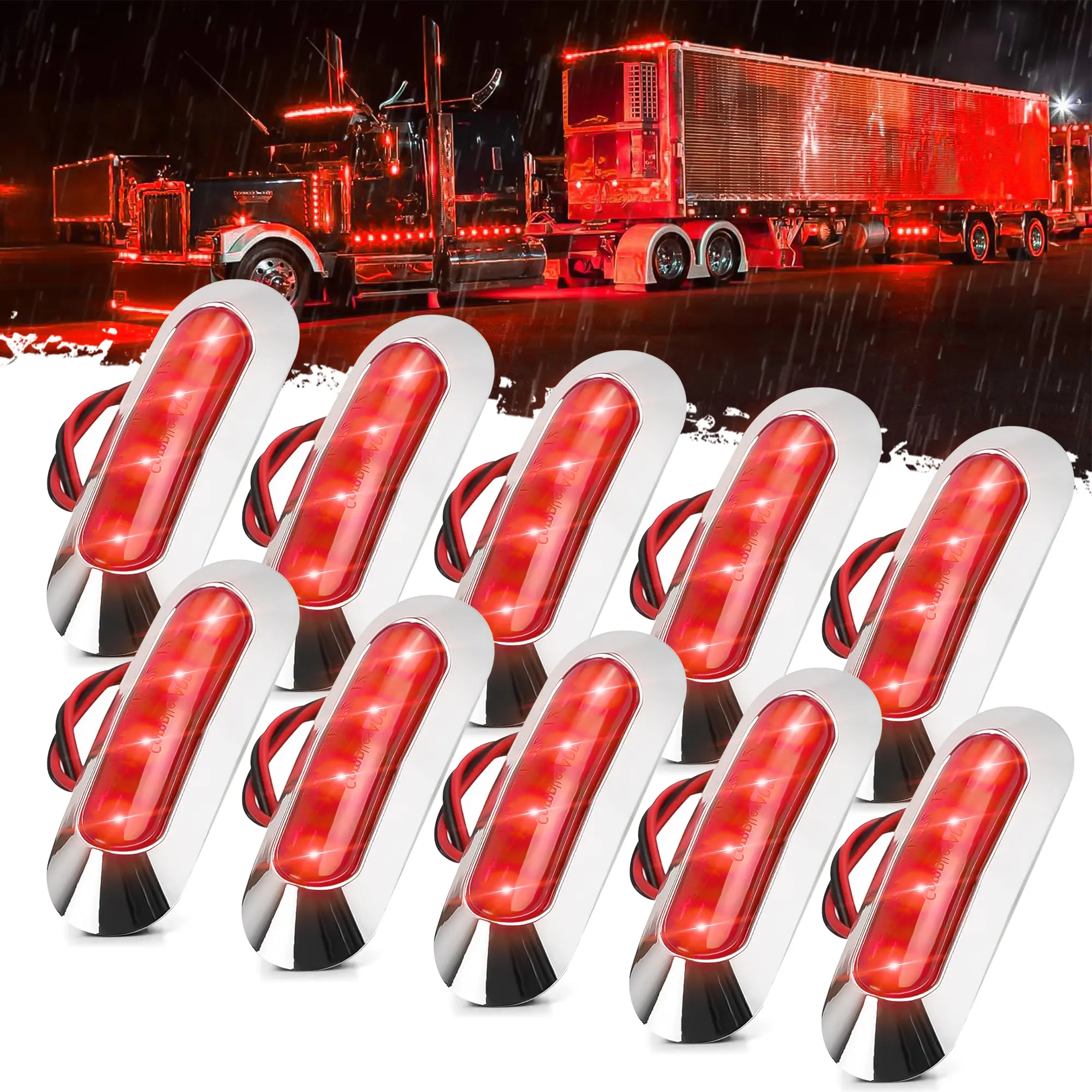DIBMS 10PCS Red DC12V-24V 4 LED Side Marker Indicator Lights Lamp Front Rear Tail Clearance Lamp Interior Lights with Chrome Bezel Universial for Auto Car Bus Truck Lorry Trailer Boat Deck Courtesy Led Beacon  Led Backlights