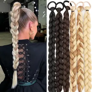 24" 60cm Long Braided Ponytail Extension With Elastic Band, Heat-Resistant Synthetic Fiber Hair Accessories For Women Daily Use