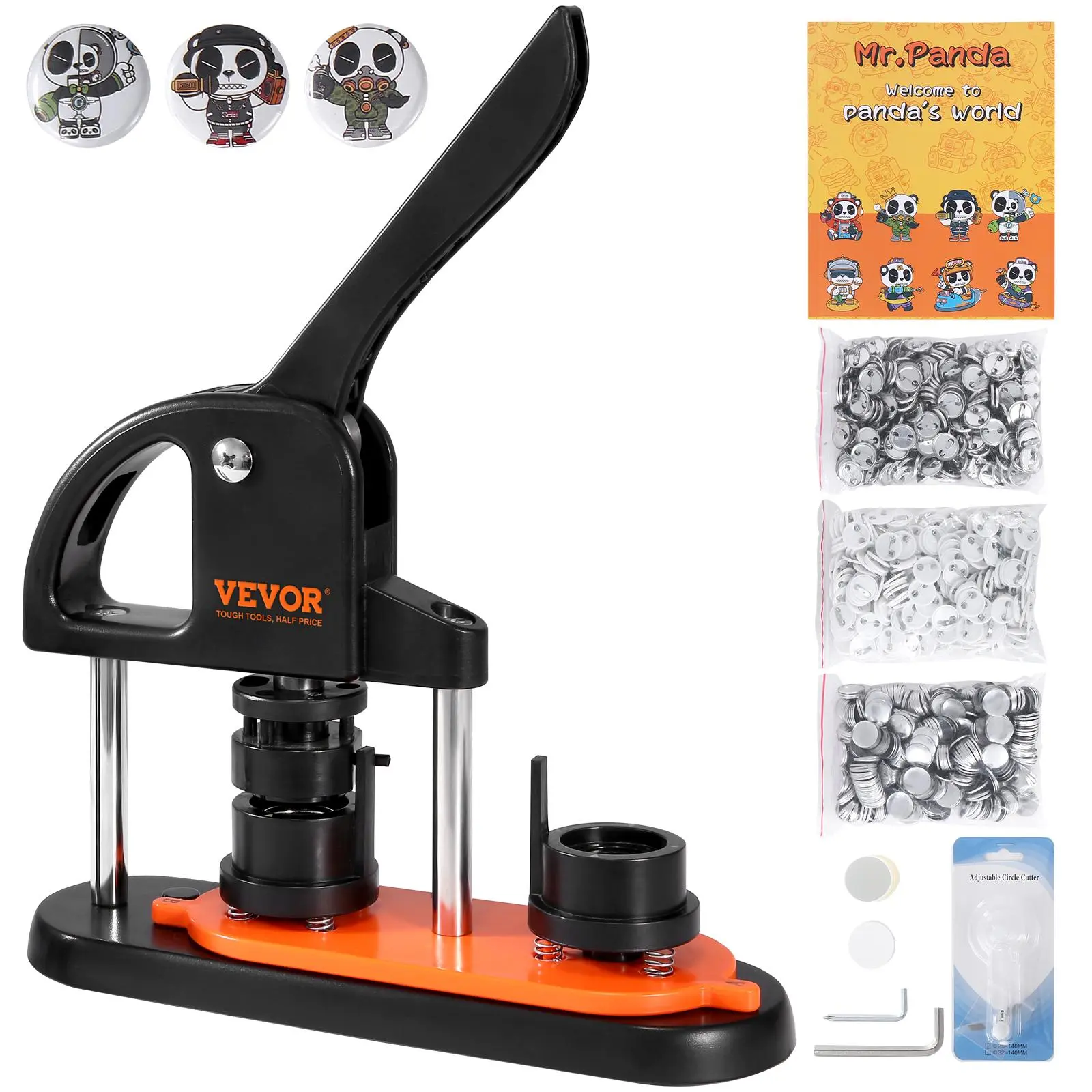 VEVOR Button Maker Machine, TikTokShopBlackFriday, 0.98 inch/25mm Pin Maker with 500pcs Button Parts, Button Maker with Panda Magic Book, Ergonomic Arc Handle Punch Press Kit, For Children DIY Gifts and Christmas
