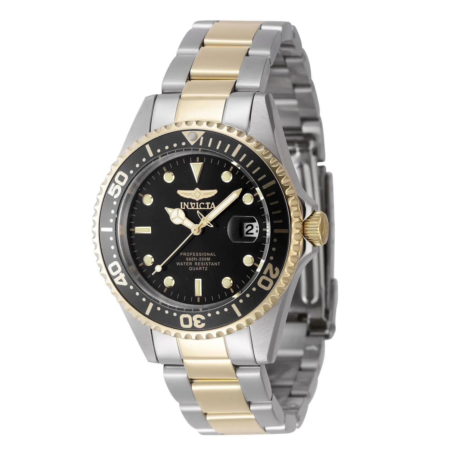 Invicta Men's Pro Diver Fashion Watch - 37.5mm Refined Size, Black Matte Dial, 2-Tone Steel-Gold Strap, Black Coin Edge Bezel, Gold Numerals, Japanese Quartz 3-Hand Movement, Screw-Down Crown, 200m Waterproof, Classic Business Diver Watches, Business Use