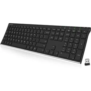 Arteck HW192 2.4G Wireless Keyboard, Stainless Steel Ultra-Slim Full-Size Keyboard with Numeric Keypad, Built-in Rechargeable Battery for Windows 10/8/7 Laptops/Desktops/Smart TVs