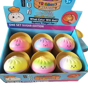 Popular Smiley Face Bun Simulation Steamer Rainbow Big Bun Stress Relief PU Slow Rebound Squishy Toy Blind Box