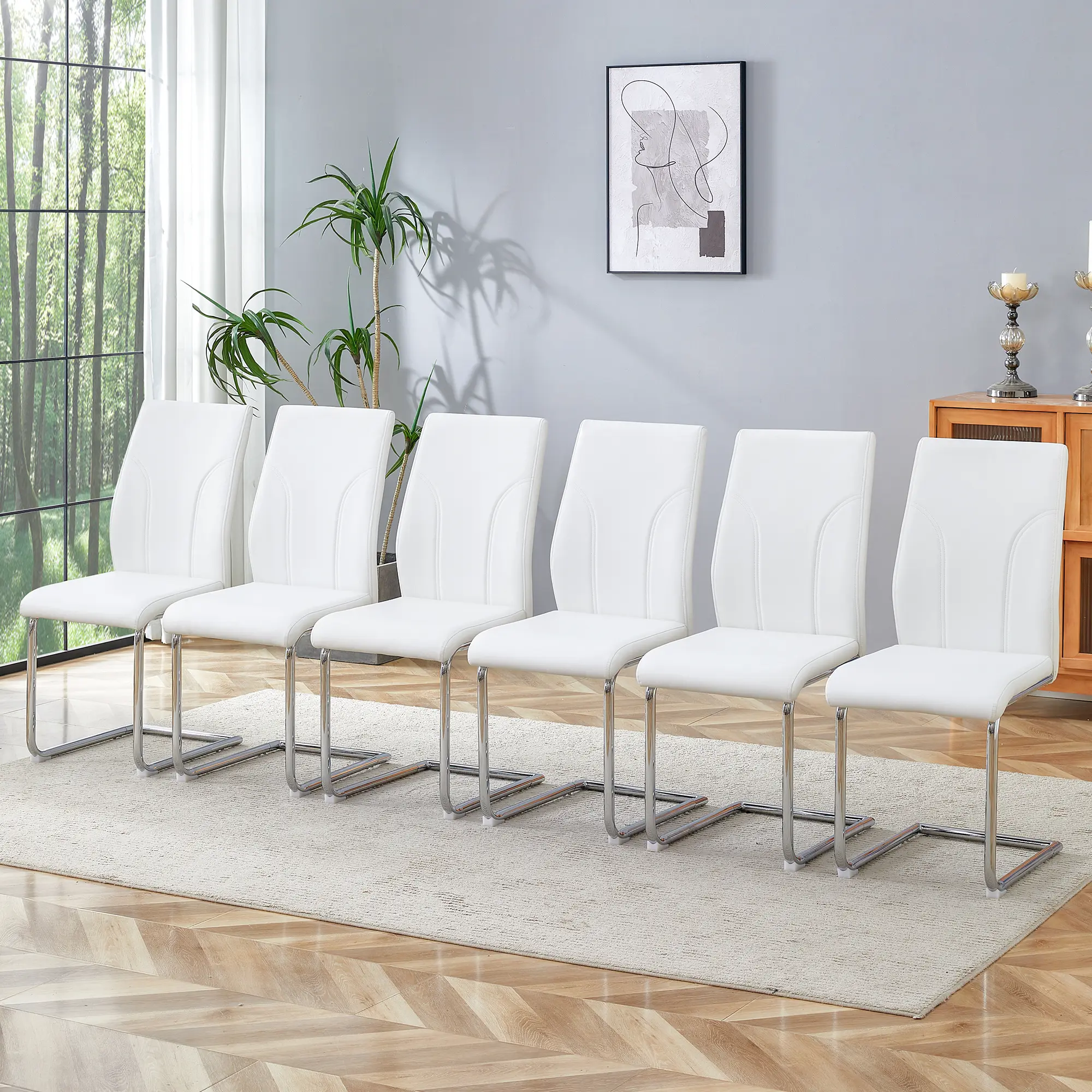 MUUOKY Luxury Modern Minimalist Dining Chair Sets (Set of 2/4/6) - PU Leather High Backrest, Durable Metal Legs, Armless, Waterproof, Easy Setup Decorative Indoor Furniture for Kitchens, Living Rooms, Modern Minimalist Chairs, Decorative Chair
