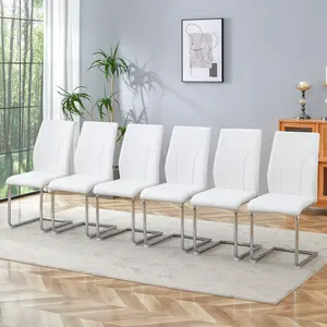MUUOKY Set of 2/4/6 Modern White Dining Chairs, PU Leather High Backrest with Durable Metal Legs, Ideal for Kitchens, Restaurants, and Living Rooms Design Luxury Minimal