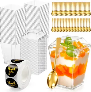 165 Pcs 5oz Clear Plastic Dessert Cups with Lids & Spoons – BPA-Free Mini Parfait & Pudding Cups, Disposable or Reusable Appetizer Containers