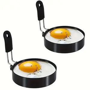 2 COTEY 3.5in Egg Rings Non‑Stick Round Molds with Silicone Handles for Fried Eggs & English Muffins Breakfast Cooking