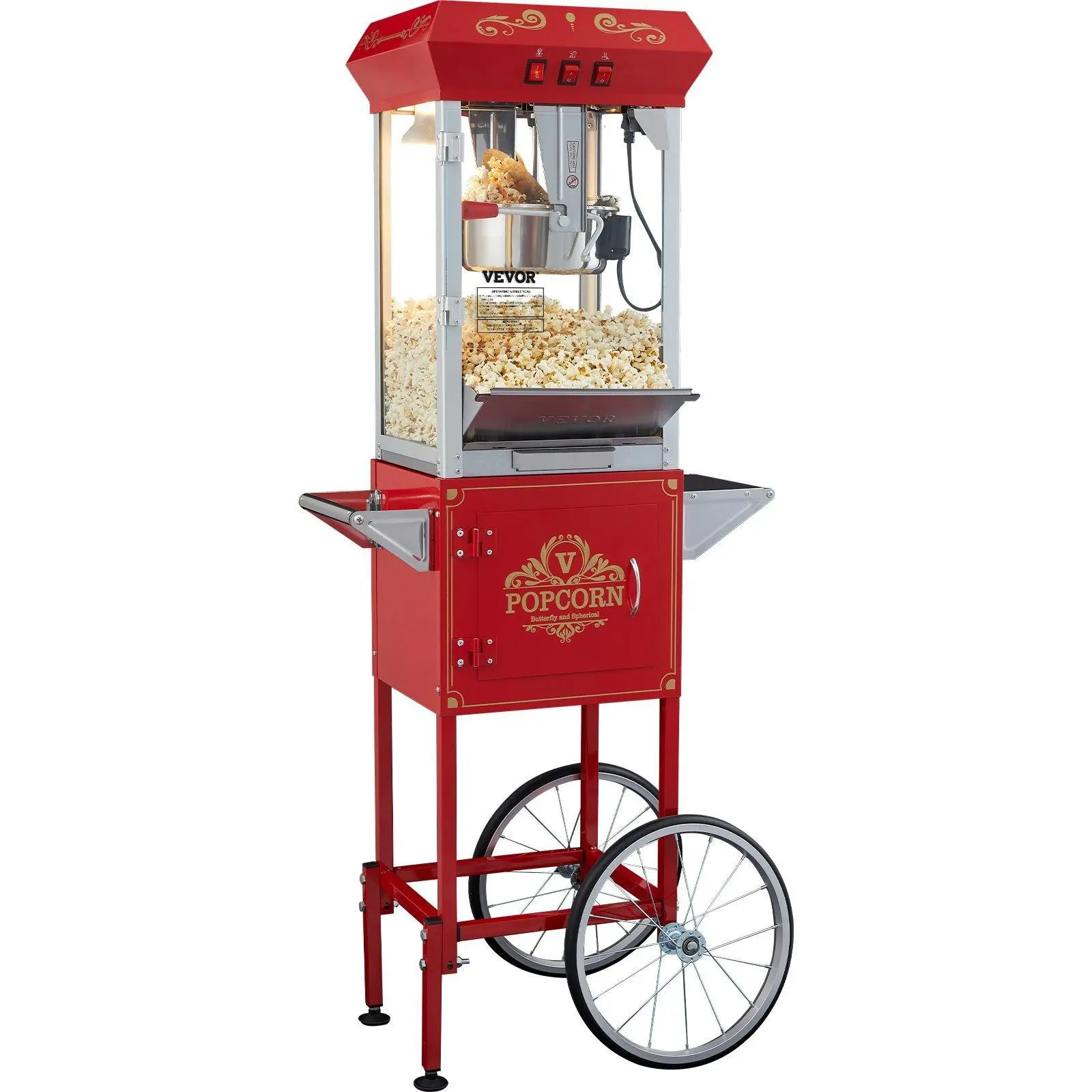 【Summerfinds】VEVOR Popcorn Popper Machine 8 Oz Popcorn Maker with Cart 850W 48 Cups Red