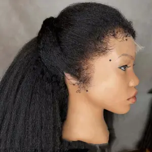 CORIIANA Yaki Kinky Straight Wig With 4C Edges Lace Front Human Hair Wig Brazilian 13x6 HD Lace Frontal Wigs For Women Baby Hair Pre Plucked 200% Density