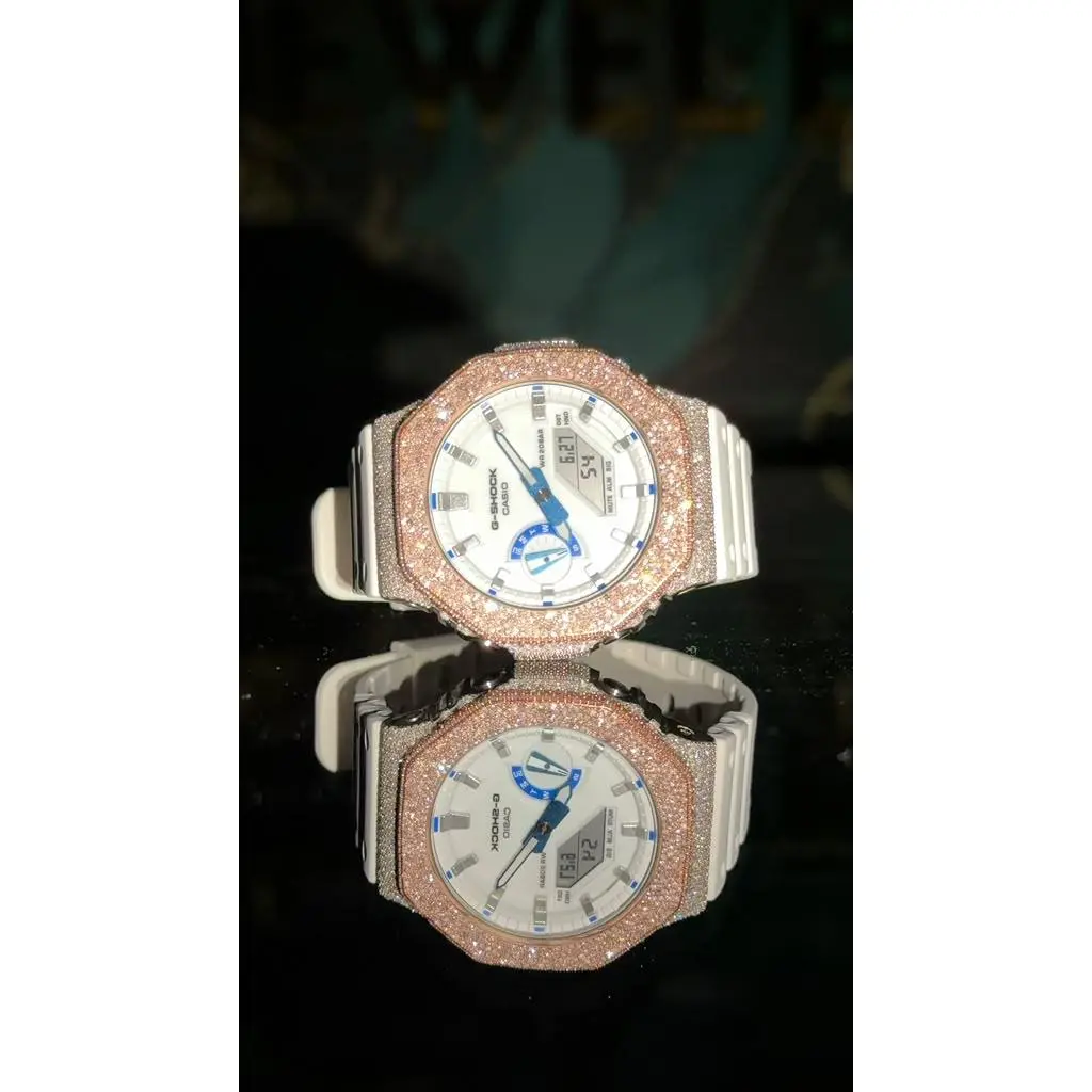 G-Shock GA-2100 4.5CT Natural Diamond Rose/White Bezel All White Men Watch