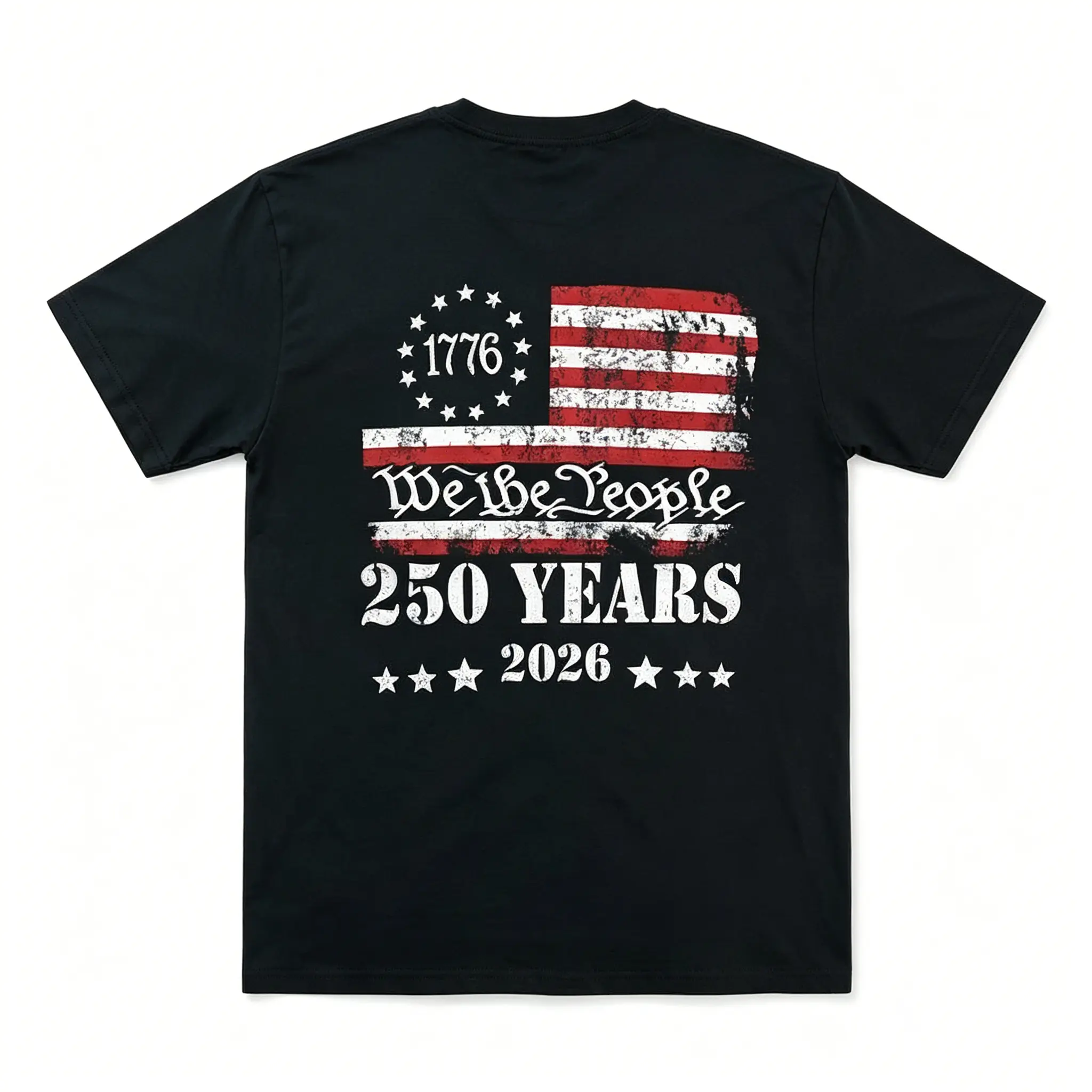 Men's Short-Sleeve Cotton Fabric US 250 Years "We The People" Printed Streetwear T-Shirt for Daily Wear